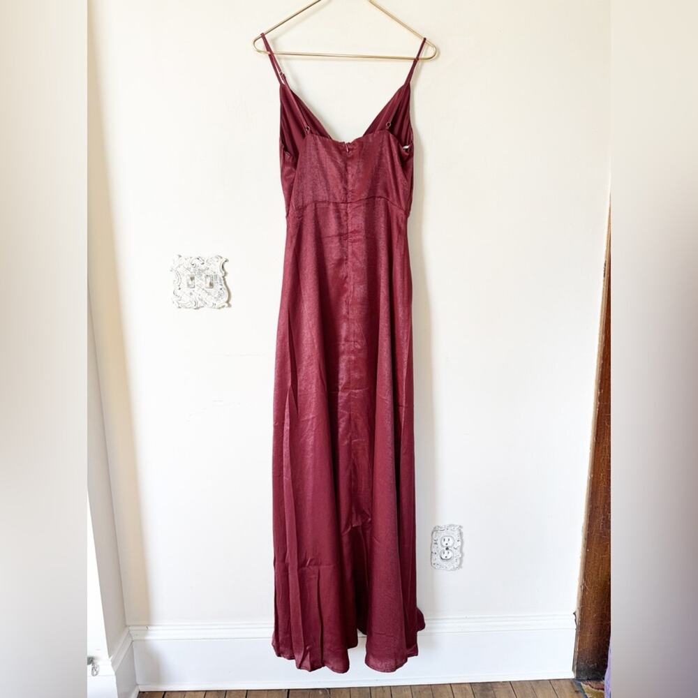 Lulus Constatine Burgundy Satin Wrap Maxi Dress Gown M - Picture 7 of 8